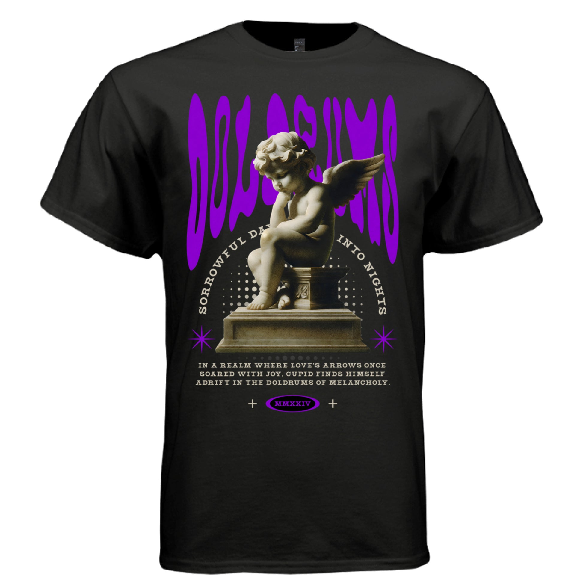 Love lost cupid angel statue purple star details MMXXIV faith tee Project Hood