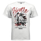 Stone angel counting money with Hustle More red graffiti script crown streetwear t-shirt