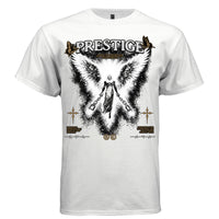 Angel with broken chains rising through black particle explosion freedom faith Prestige streetwear t-shirt