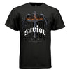 Savior triple gothic blackletter stacked faith hope protection winged cross tee Project Hood