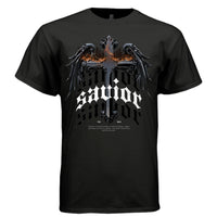 Savior triple gothic blackletter stacked faith hope protection winged cross tee Project Hood