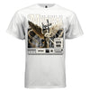 Golden angel playing harp with music notes and warm gold wings celestial streetwear t-shirt Project Hood