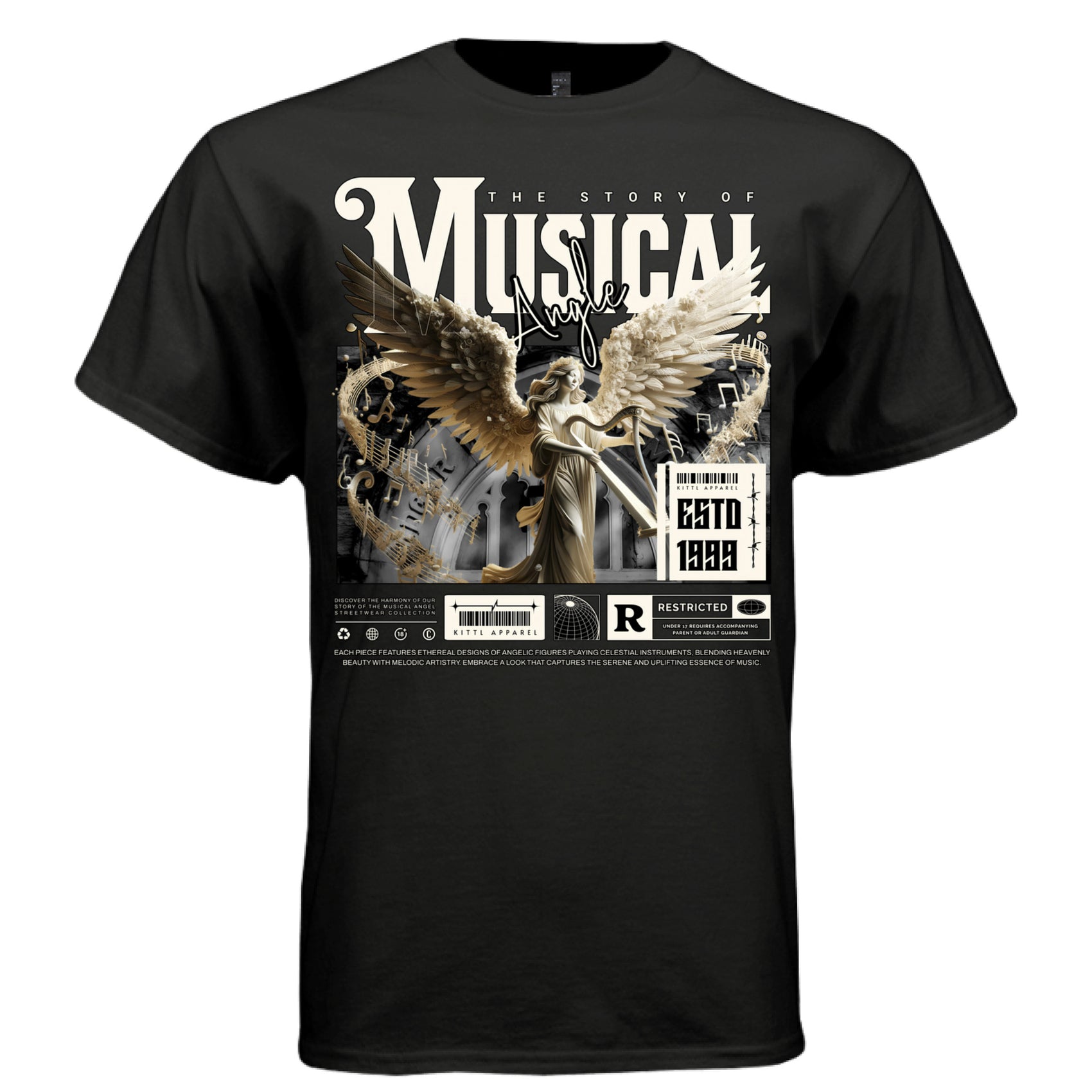 Musical Angel warm gold cream tee divine harmony harp music prayer oversized unisex t-shirt Project Hood