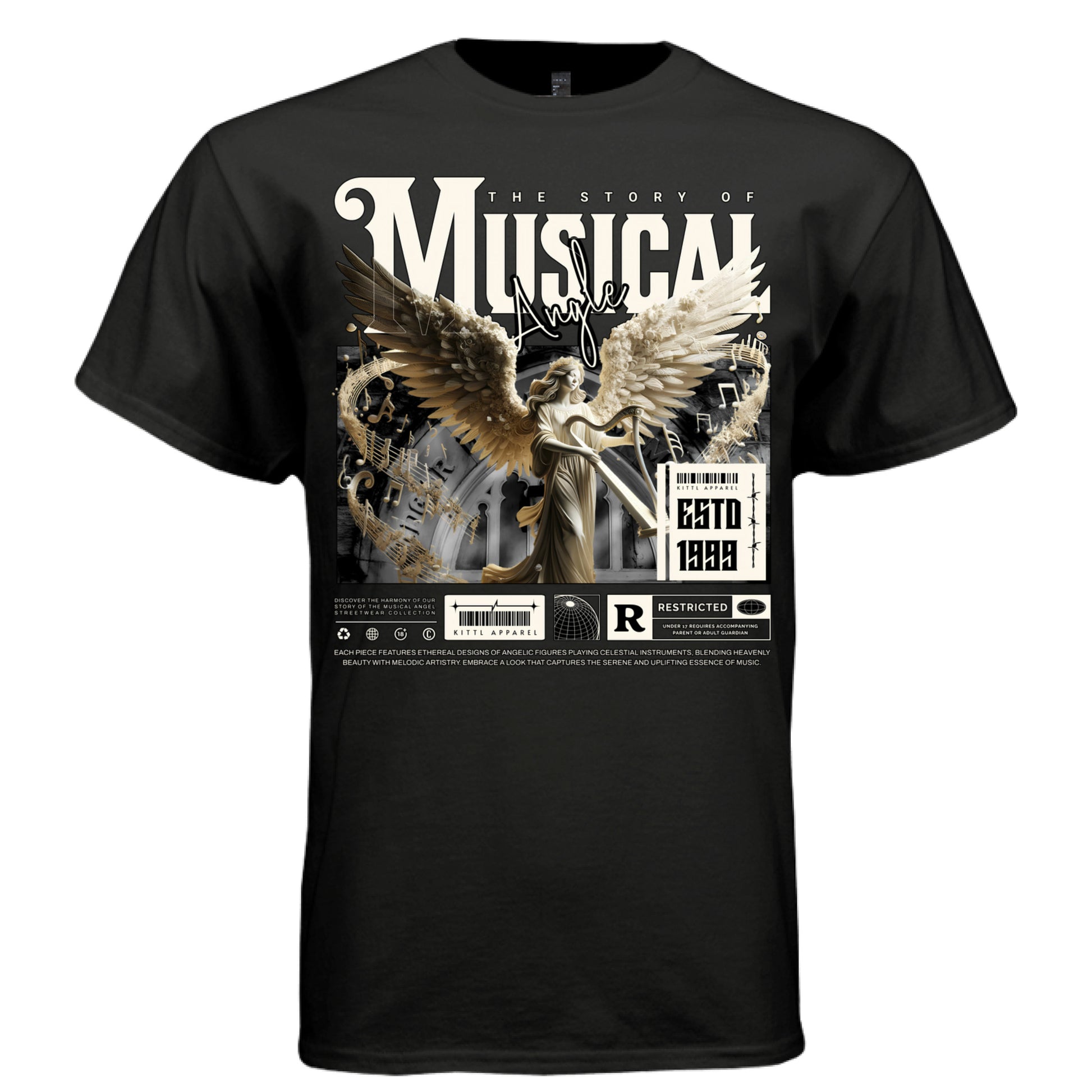 Musical Angel warm gold cream tee divine harmony harp music prayer oversized unisex t-shirt Project Hood