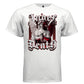 Marble angel with laurel crown holding weapon red dark wing gothic Angel of Death blackletter t-shirt
