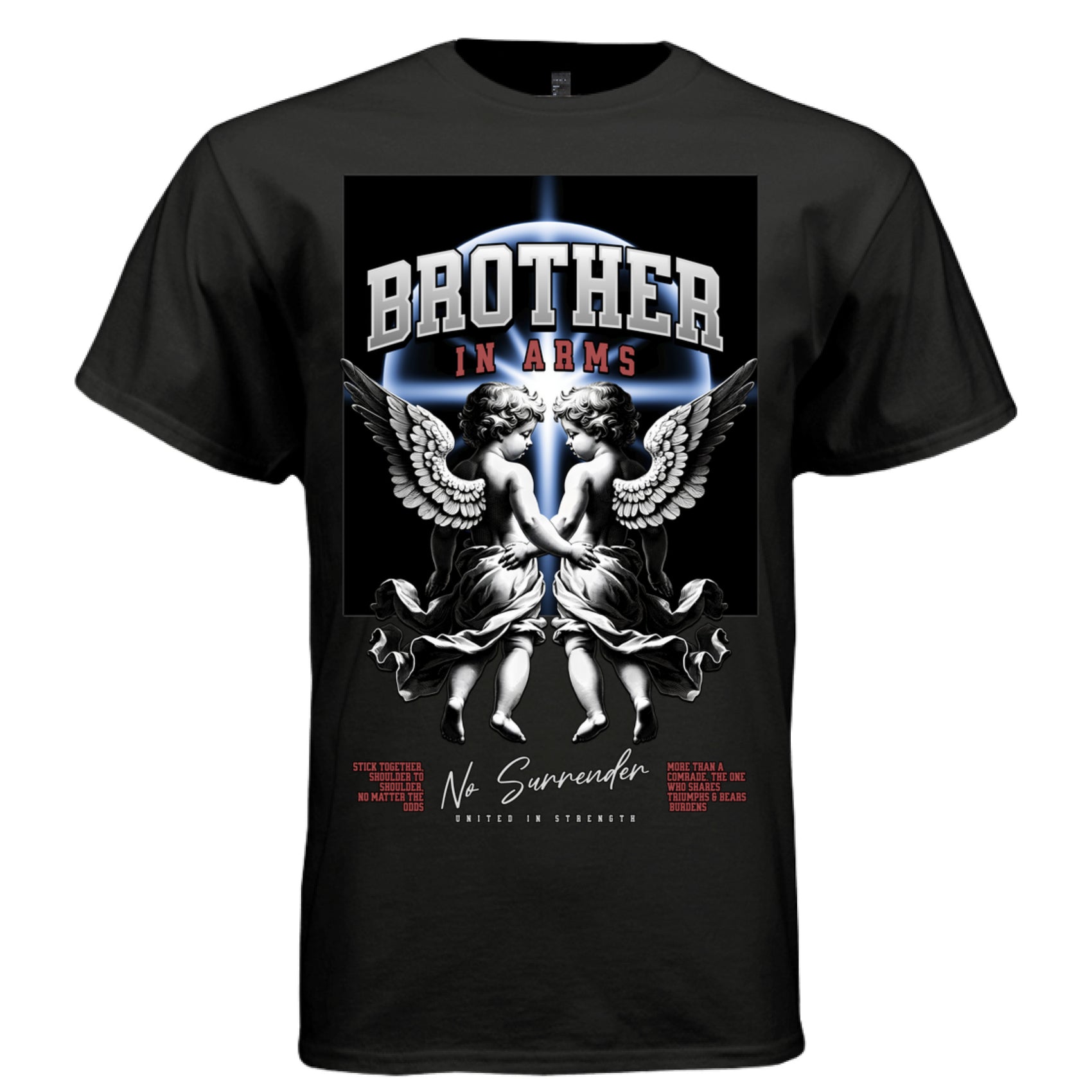 Brother in Arms loyalty bond cherub duo United in Strength more than a comrade triumphs and burdens faith tee Project Hood