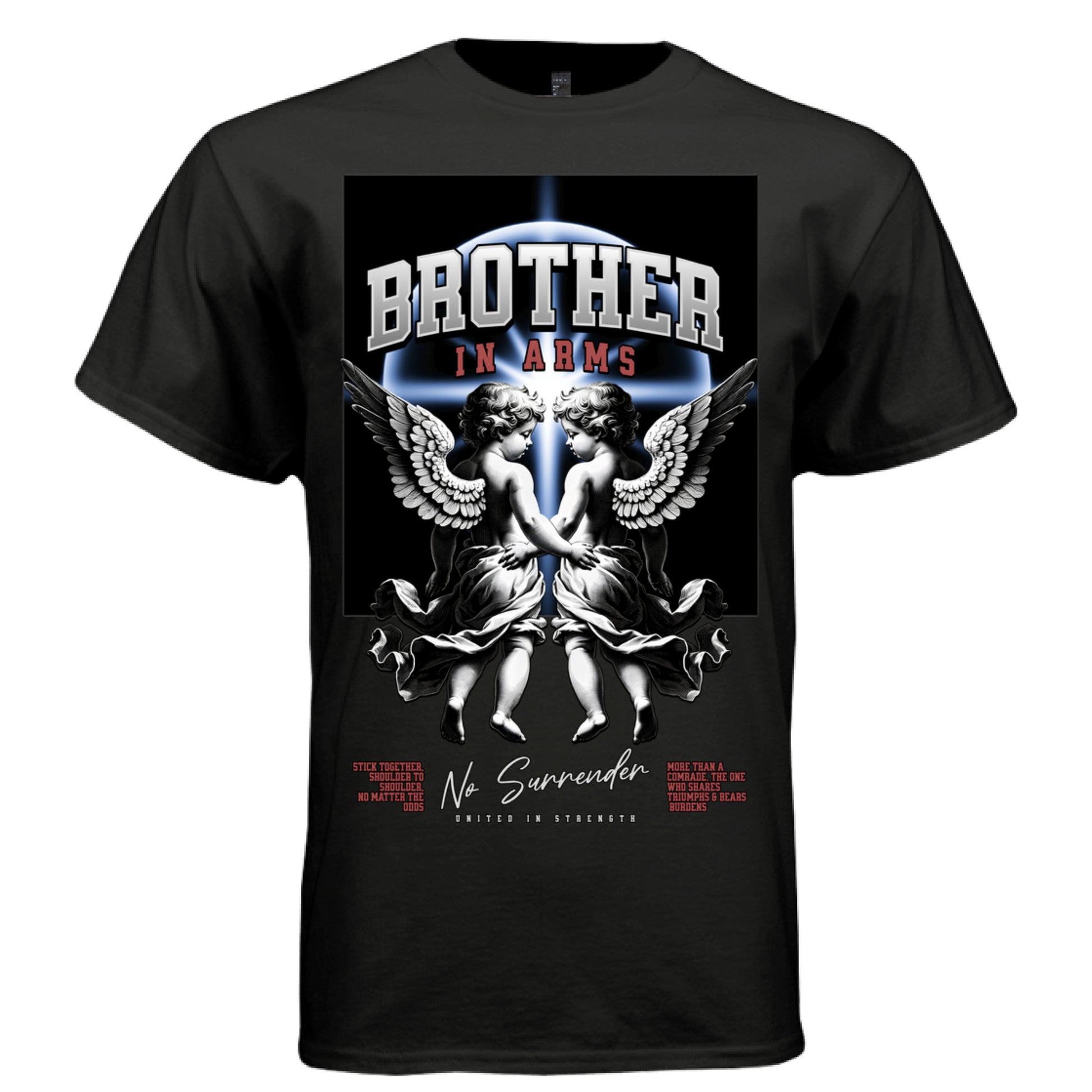 Brother in Arms loyalty bond cherub duo United in Strength more than a comrade triumphs and burdens faith tee Project Hood