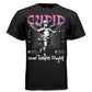 Classical engraving Cupid cherub bow aimed at viewer love takes flight pink cupid text perspective box street fashion tee Project Hood