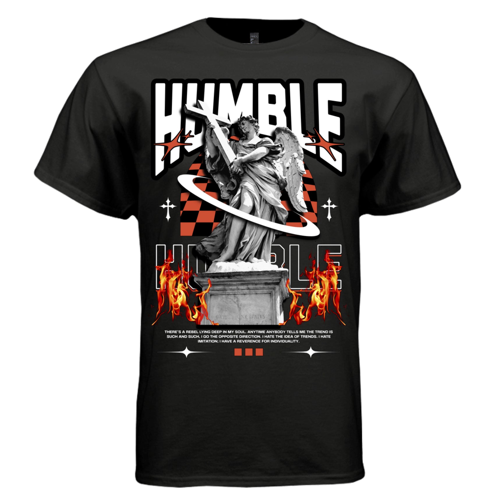 Humble marble angel fire checkerboard I hate imitation reverence for individuality rebel quote oversized unisex streetwear tee Project Hood