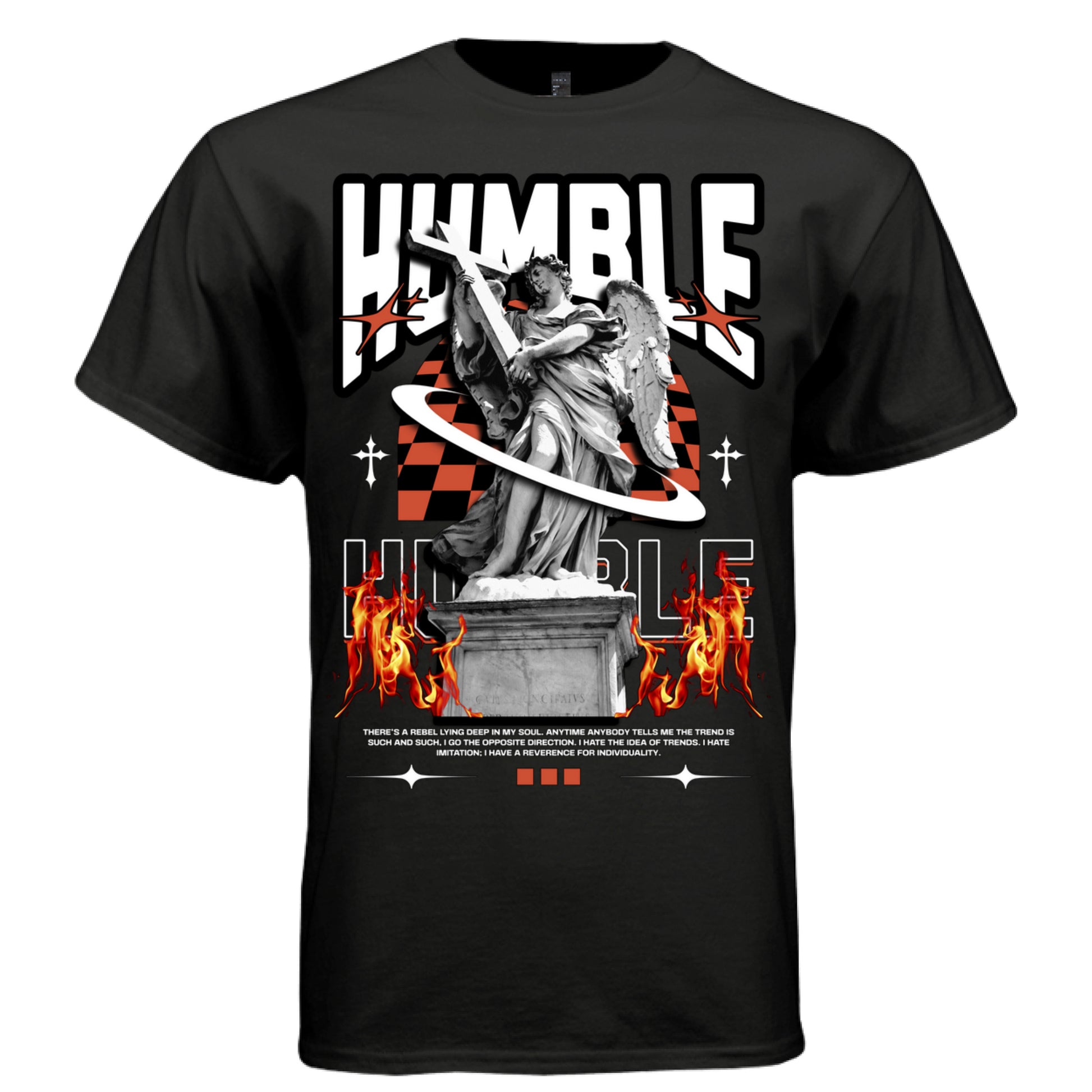 Humble marble angel fire checkerboard I hate imitation reverence for individuality rebel quote oversized unisex streetwear tee Project Hood