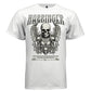 Gothic winged skull with multiple skulls flanking and below Harbinger arch text gradient black grey death rebirth God of Death streetwear t-shirt Project Hood