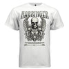 Gothic winged skull with multiple skulls flanking and below Harbinger arch text gradient black grey death rebirth God of Death streetwear t-shirt Project Hood