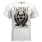 Dark angel with massive black and tan feathered wings bound in ropes body wrapped head down arms crossed SADNESS brown text silent despair hope faith streetwear t-shirt Project Hood