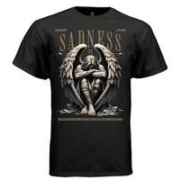 Sadness bound angel dark feather wings ropes across limbs head covered by hair trapped screaming inside hope in despair oversized unisex tee Project Hood