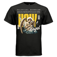 angel script oversized celestial guardian bold yellow background DTG Project Hood