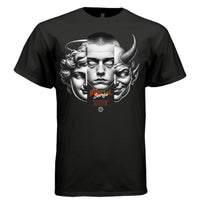 black white fine line angel devil human trifaced mortal statement shirt Project Hood