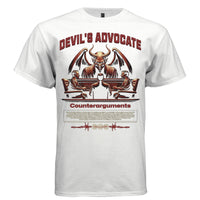 counterarguments demon in fringe jacket presiding two suited men graphic shirt Project Hood