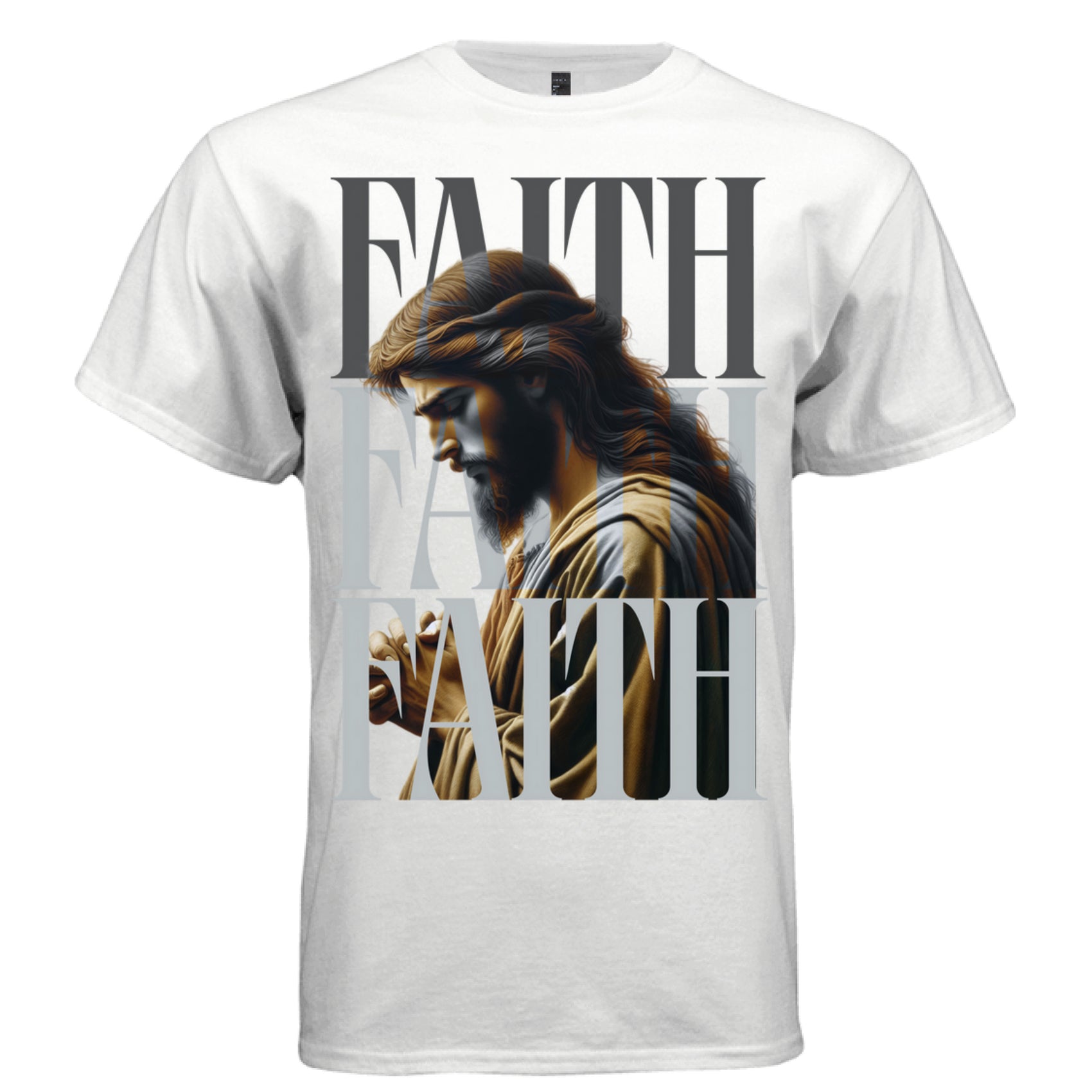 faith layered grey letters jesus portrait streetwear bold graphic Project Hood