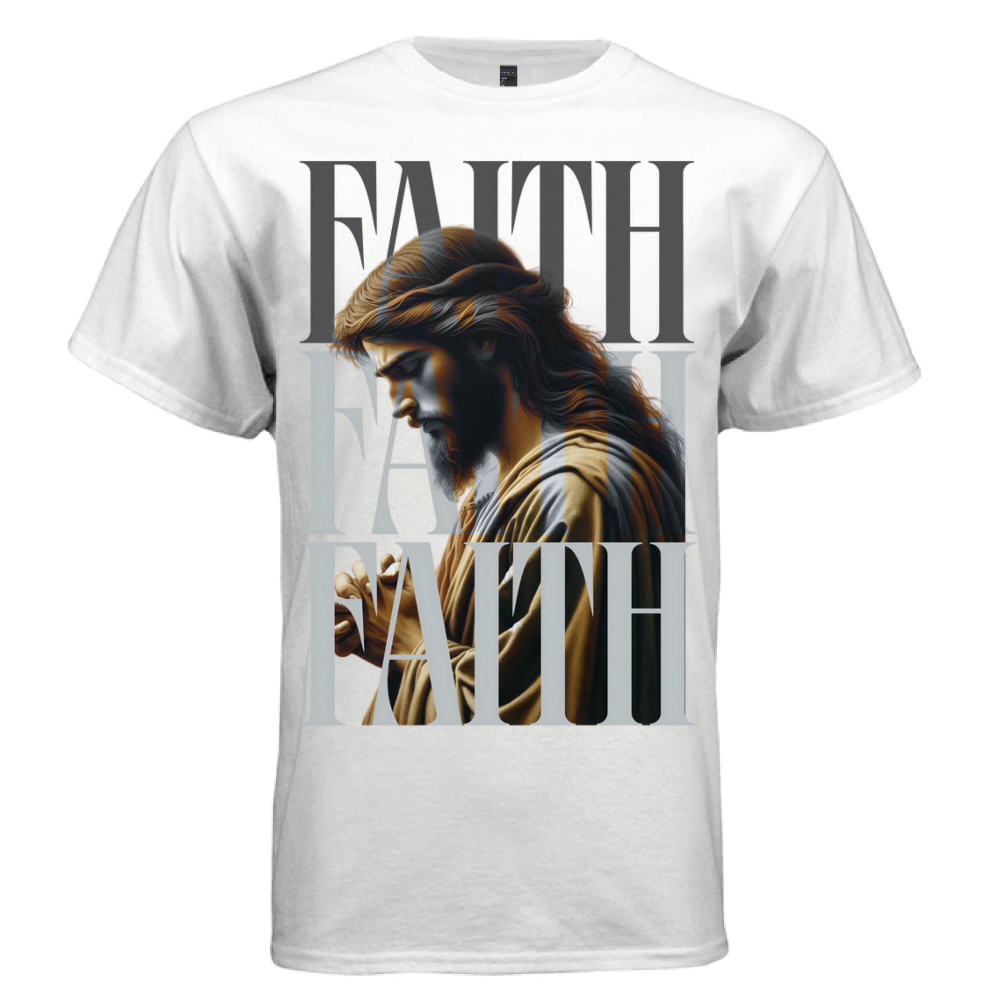 faith layered grey letters jesus portrait streetwear bold graphic Project Hood