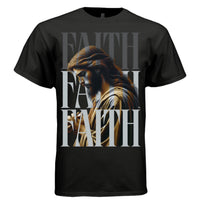 faith fades from bold to ghost jesus in prayer portrait DTG tee Project Hood