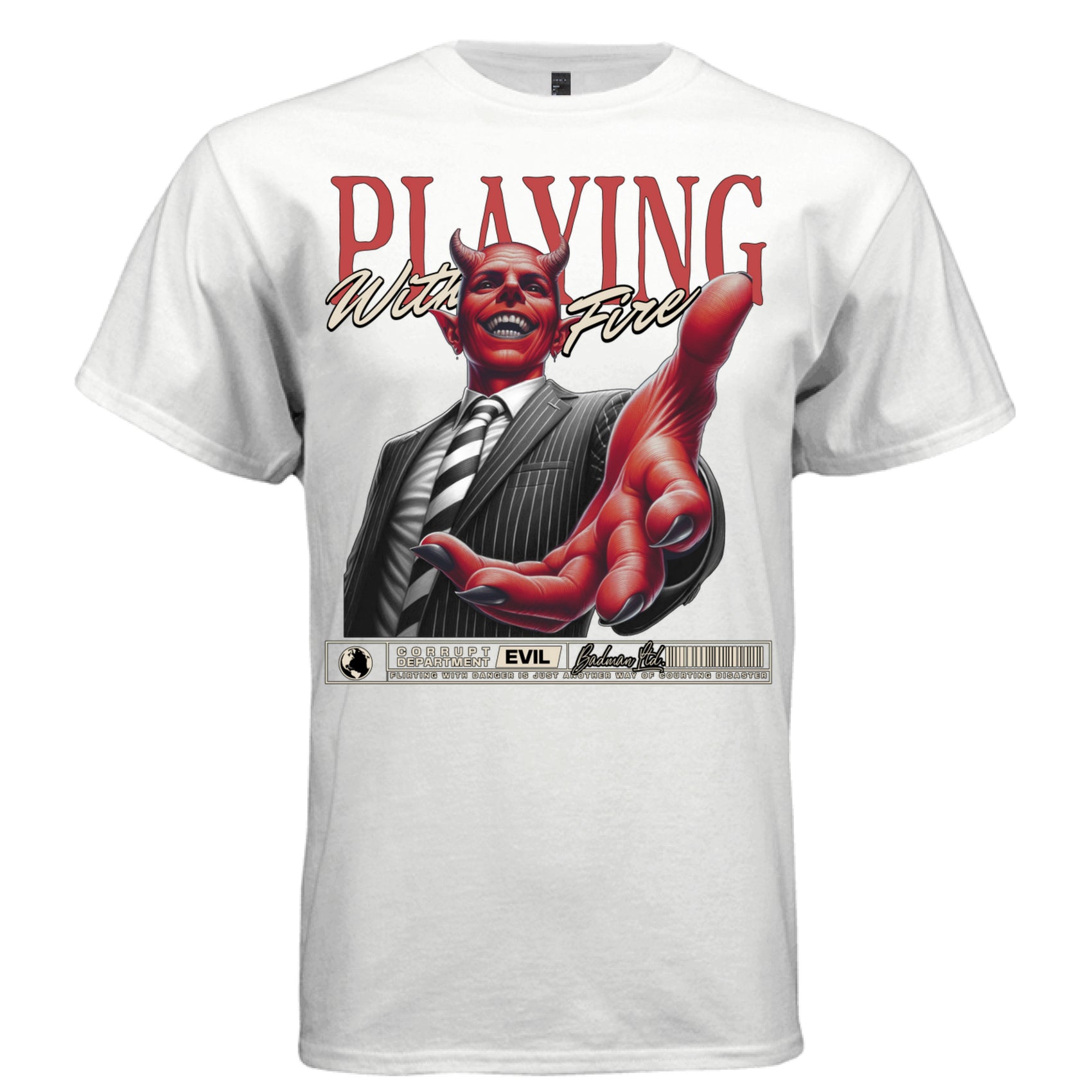 devil in business suit smiling reaching corrupt department evil badman ltd streetwear Project Hood