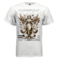 Multi-armed winged goddess in gold sepia tones may you be blessed graphic tee Project Hood