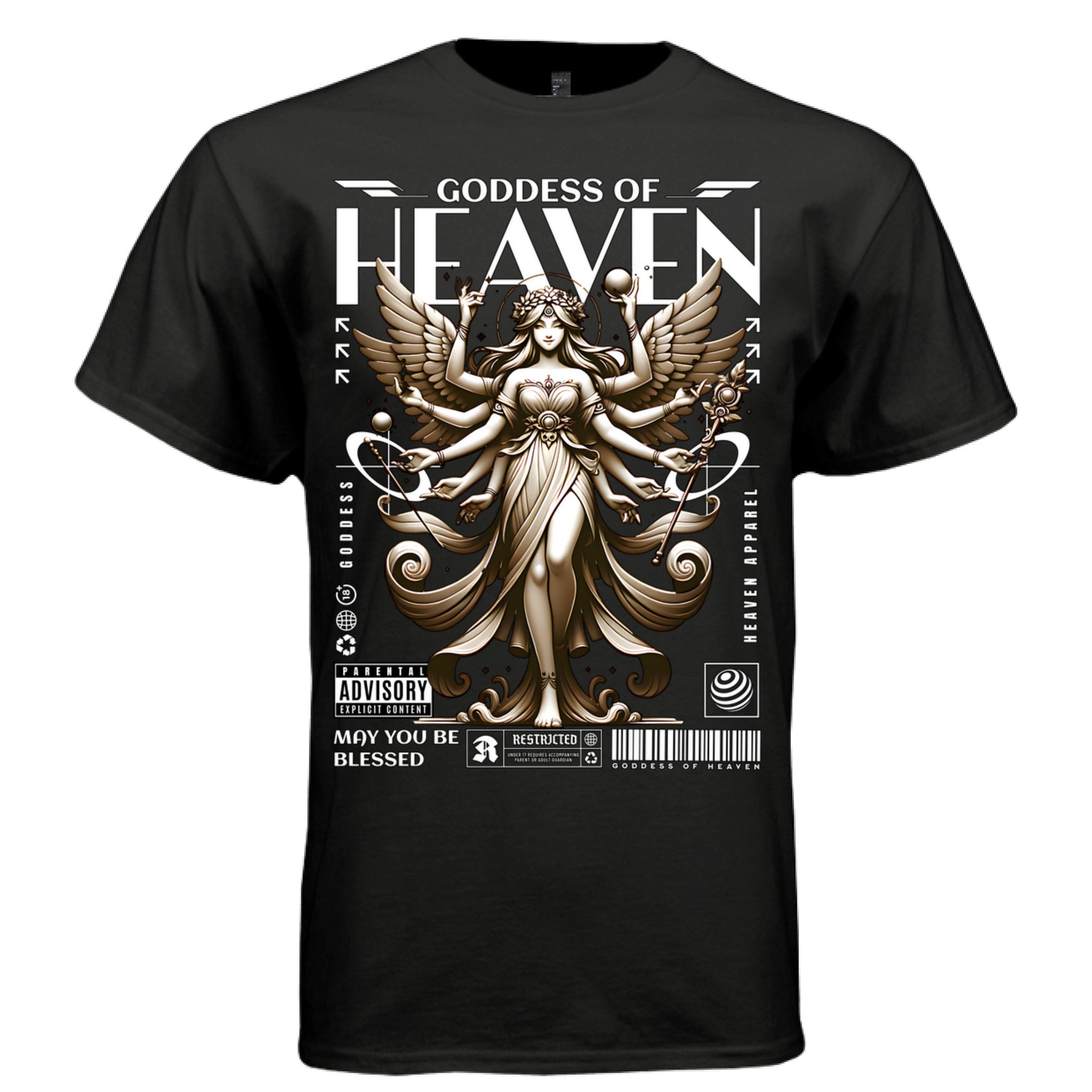 Gold angel multi-arm design faith inspired oversized DTG cotton tee Project Hood