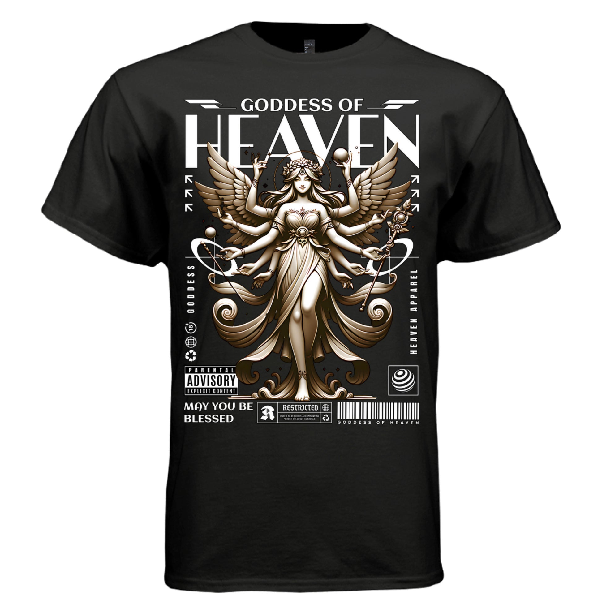 Gold angel multi-arm design faith inspired oversized DTG cotton tee Project Hood