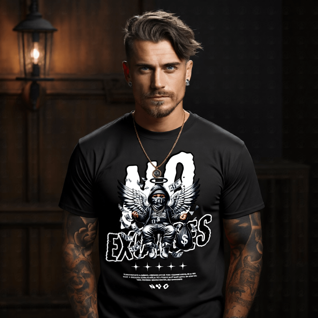 NO EXCUSES Hooded Angel Money Hustle Oversized Streetwear T-Shirt | Project Hood 105 - Project Hood