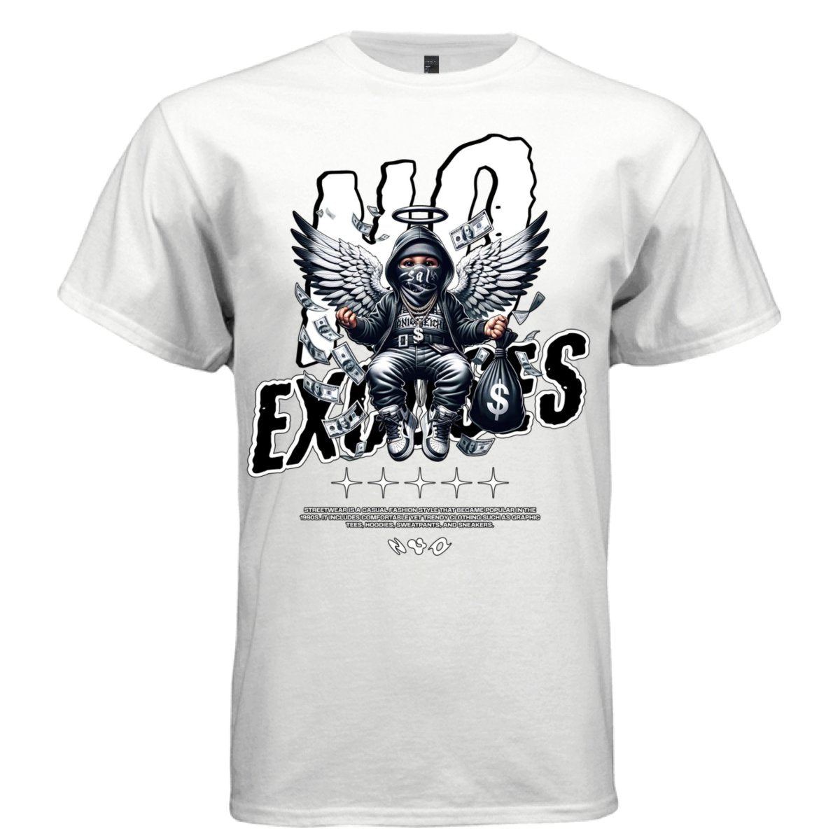 NO EXCUSES Hooded Angel Money Hustle Oversized Streetwear T-Shirt | Project Hood 105 - Project Hood