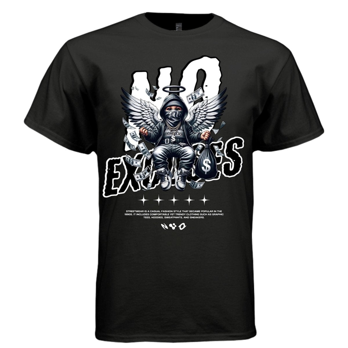 NO EXCUSES Hooded Angel Money Hustle Oversized Streetwear T-Shirt | Project Hood 105 - Project Hood