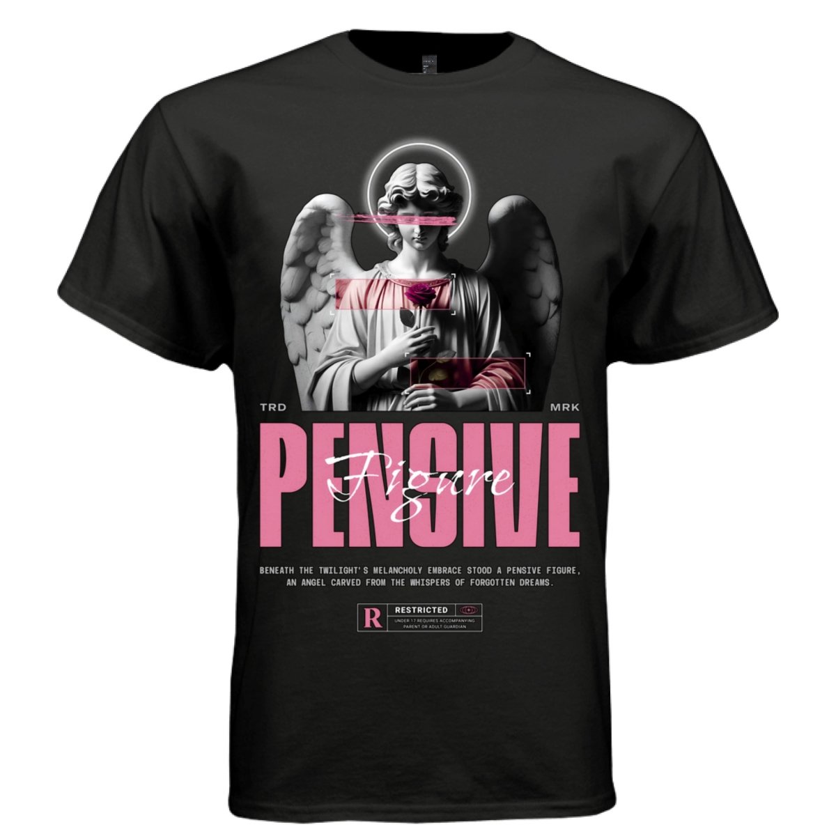 PENSIVE FIGURE Pink Censored Angel Rose Dark Wings Oversized Streetwear T-Shirt | Project Hood [132] - Project Hood