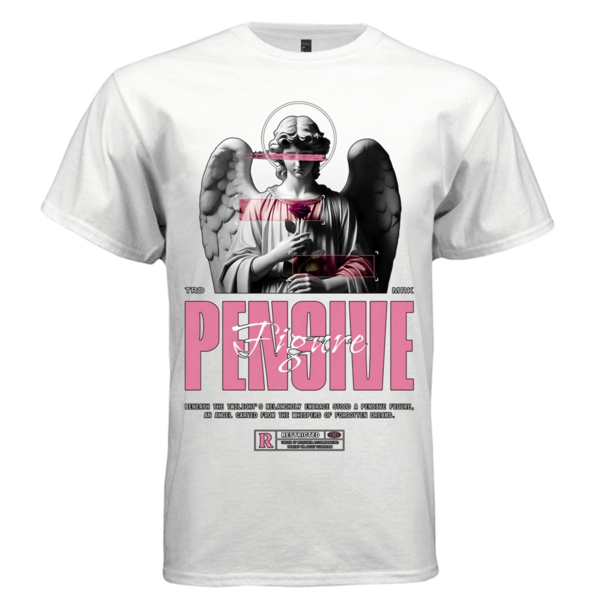 PENSIVE FIGURE Pink Censored Angel Rose Dark Wings Oversized Streetwear T-Shirt | Project Hood [132] - Project Hood