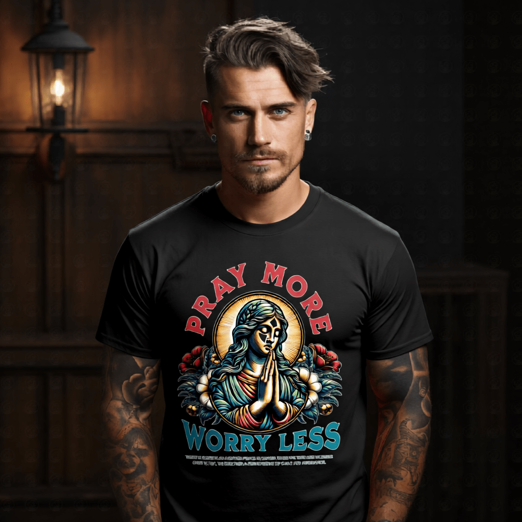 PRAY MORE WORRY LESS Praying Madonna Floral Faith Oversized Streetwear T-Shirt | Project Hood 204 - Project Hood