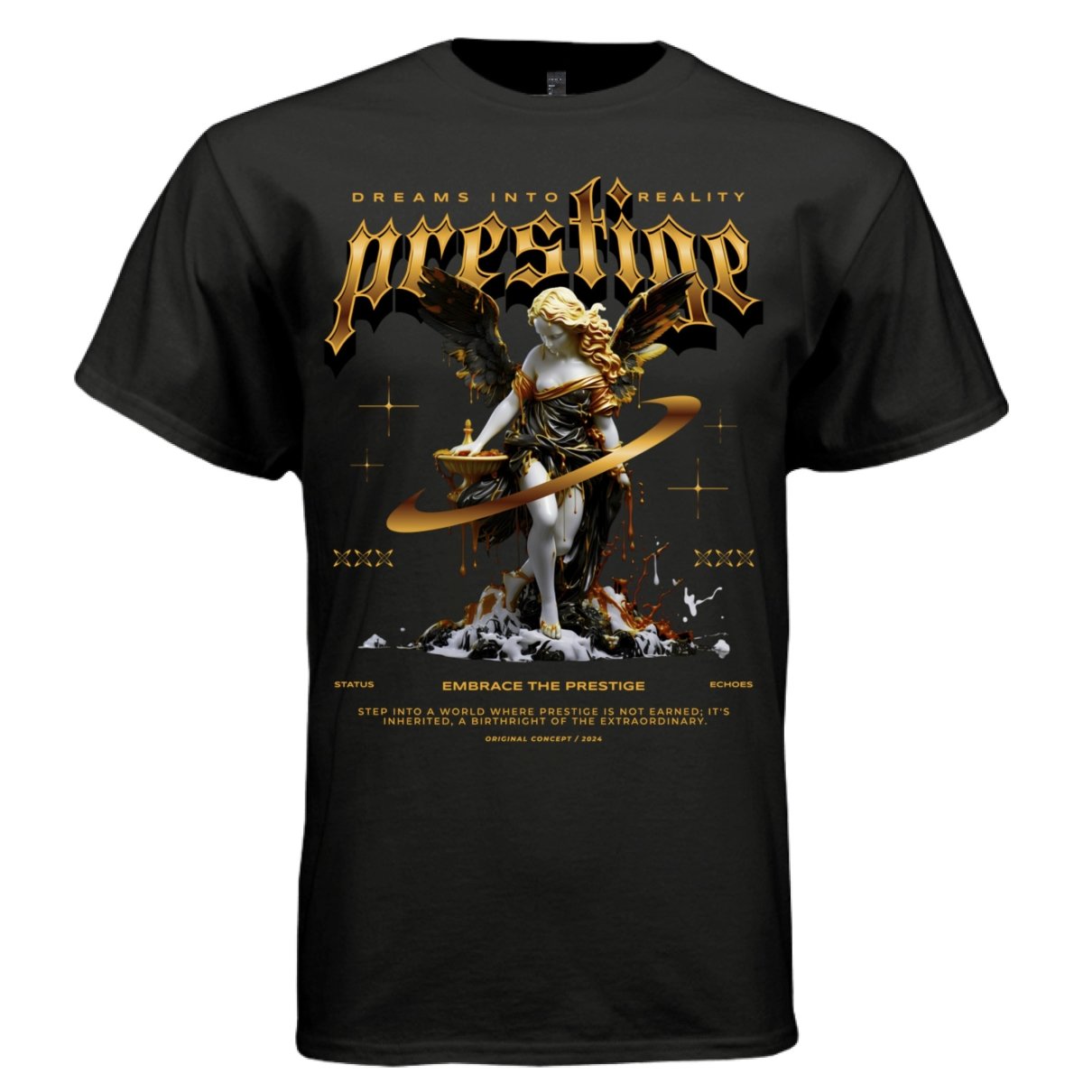 Prestige Dreams Into Reality Angel Graphic T-Shirt | Luxury Streetwear | Prestige Is Not Earned It Is Inherited a Birthright of the Extraordinary | Project Hood 34 - Project Hood