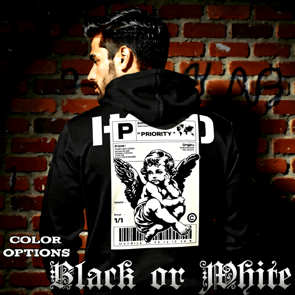 PRIORITY Cherub Express Shipping Label Oversized Hoodie | Project Hood 107 - Project Hood