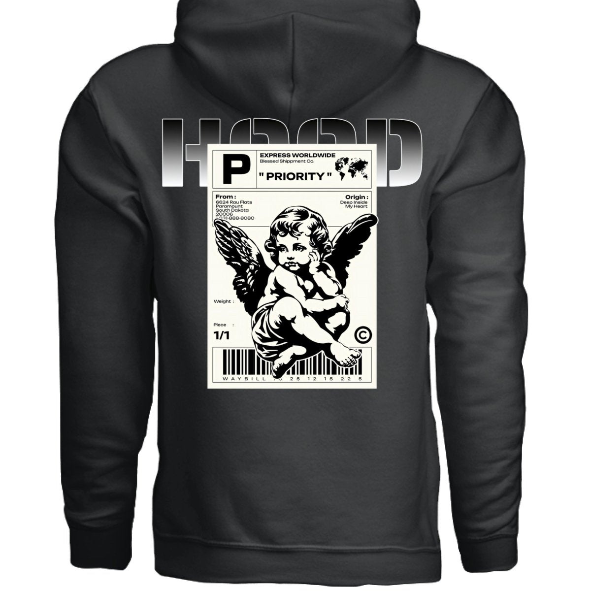 PRIORITY Cherub Express Shipping Label Oversized Hoodie | Project Hood 107 - Project Hood