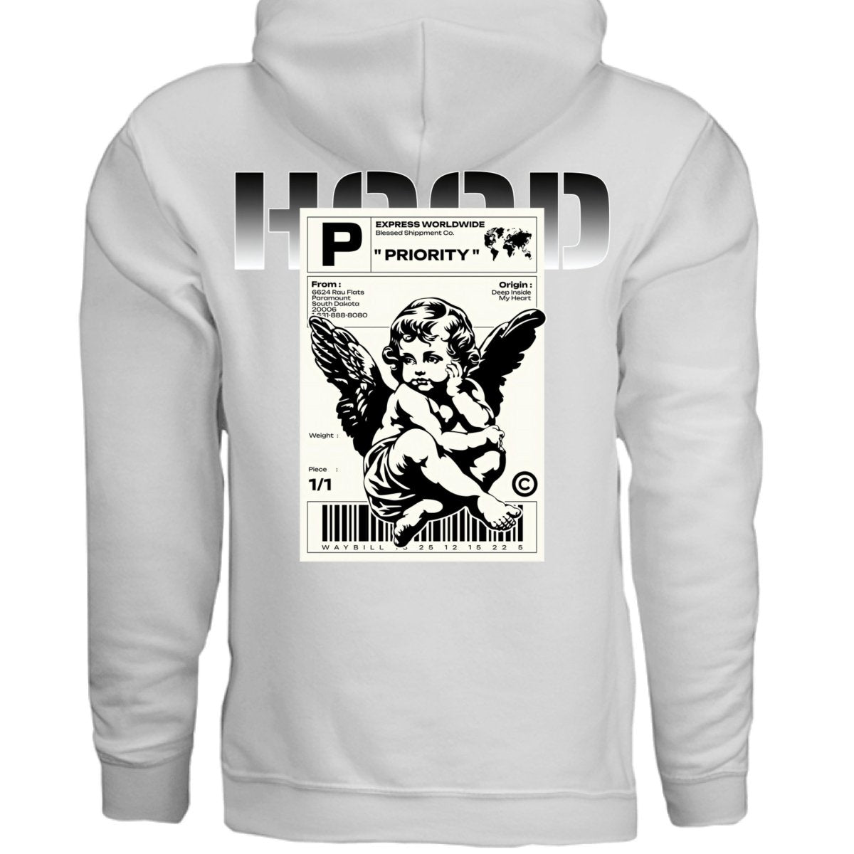 PRIORITY Cherub Express Shipping Label Oversized Hoodie | Project Hood 107 - Project Hood
