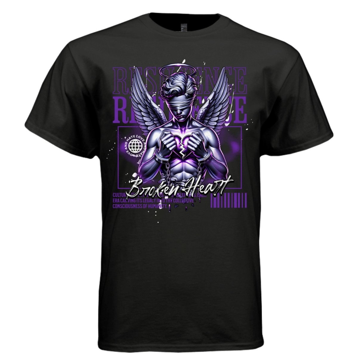 RESILIENCE Broken Heart Blindfolded Angel Handcuffs Oversized Streetwear T-Shirt | Project Hood 111 - Project Hood