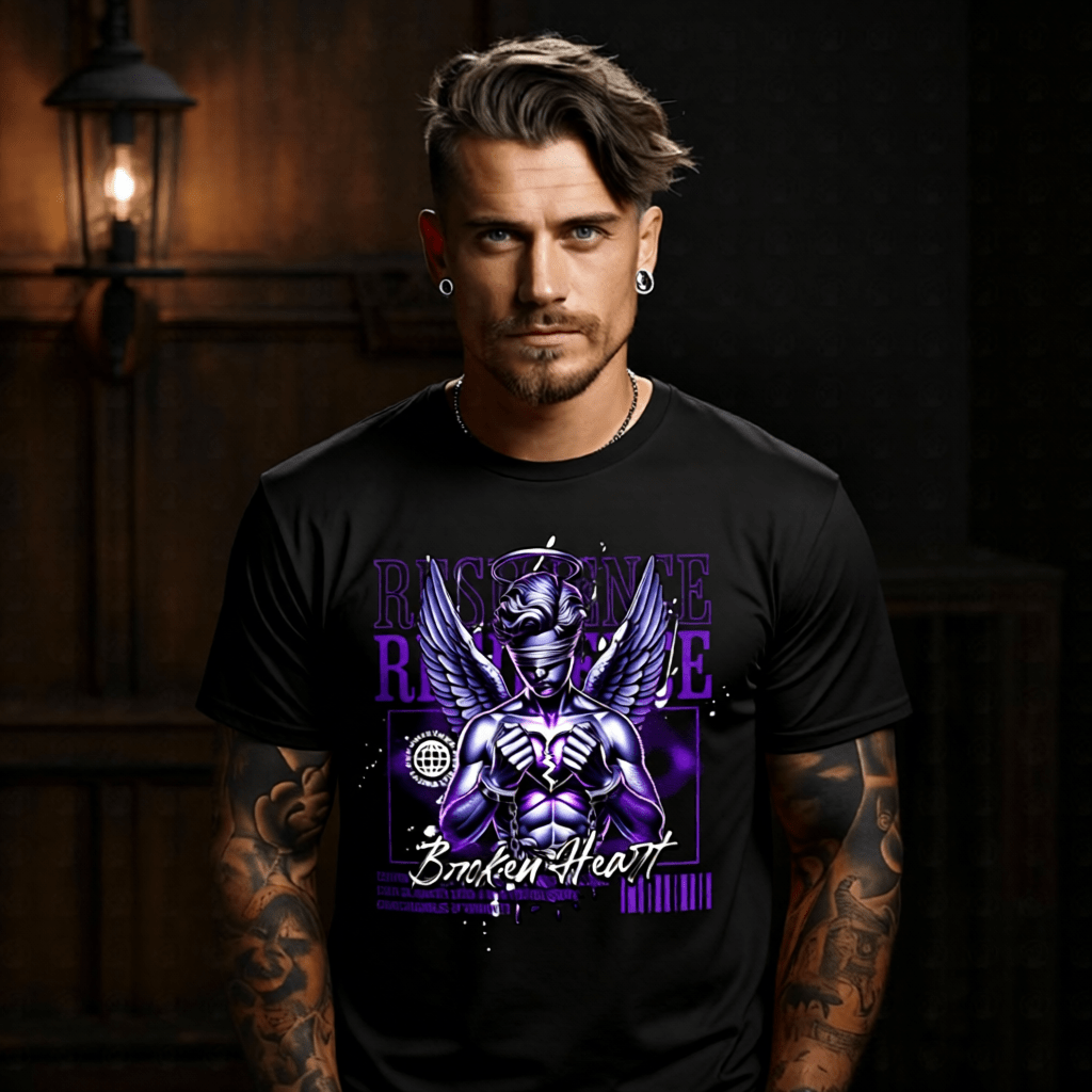 RESILIENCE Broken Heart Blindfolded Angel Handcuffs Oversized Streetwear T-Shirt | Project Hood 111 - Project Hood