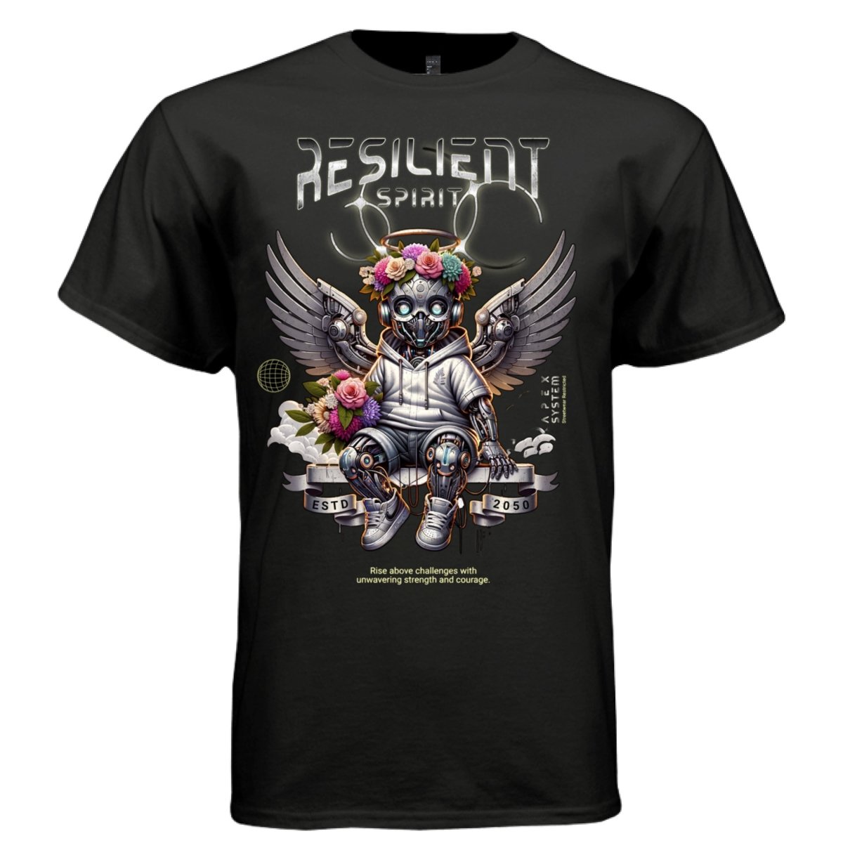 RESILIENT SPIRIT Cyber Robot Angel Floral Oversized Streetwear T-Shirt | Project Hood 167 - Project Hood