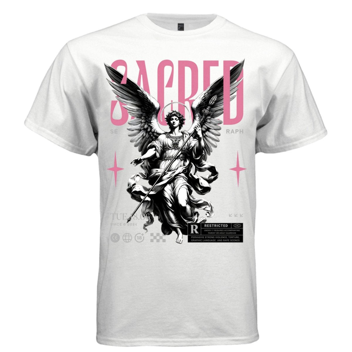 SACRED SERAPH Guardian Angel Staff Celestial Oversized Streetwear T-Shirt | Project Hood 113 - Project Hood