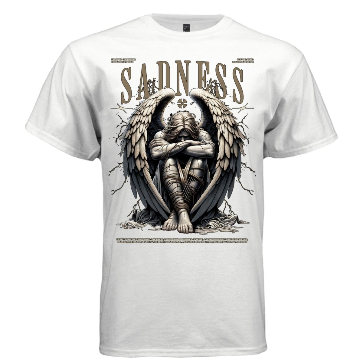 SADNESS Bound Dark Angel Wings Silent Despair Oversized Streetwear T-Shirt | Project Hood 184 - Project Hood
