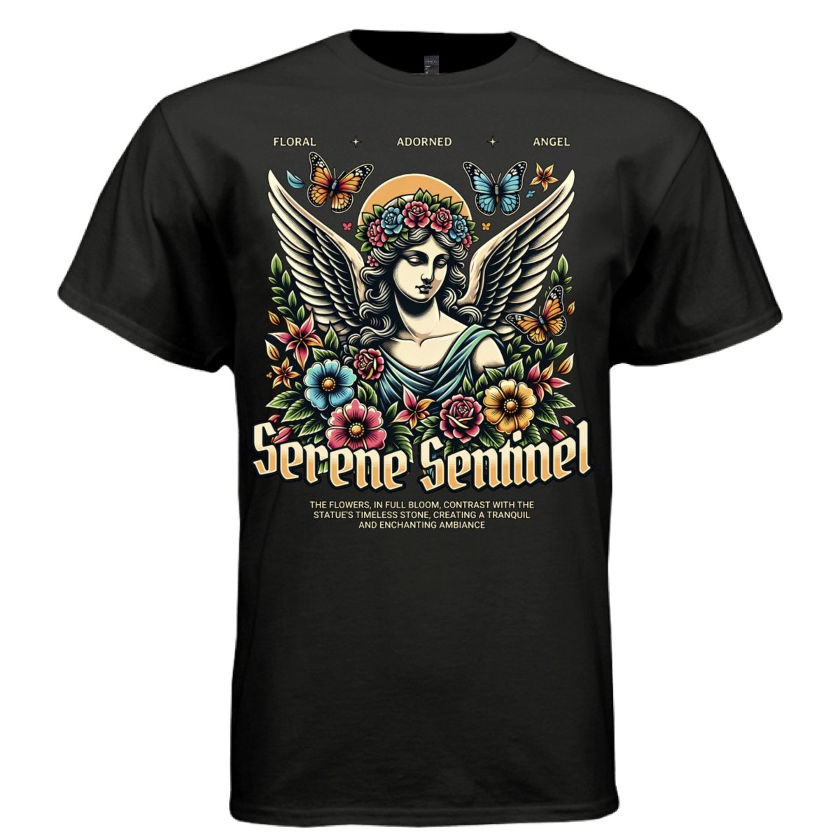SERENE SENTINEL Floral Angel Butterfly Crown Oversized Streetwear T-Shirt | Project Hood 151 - Project Hood