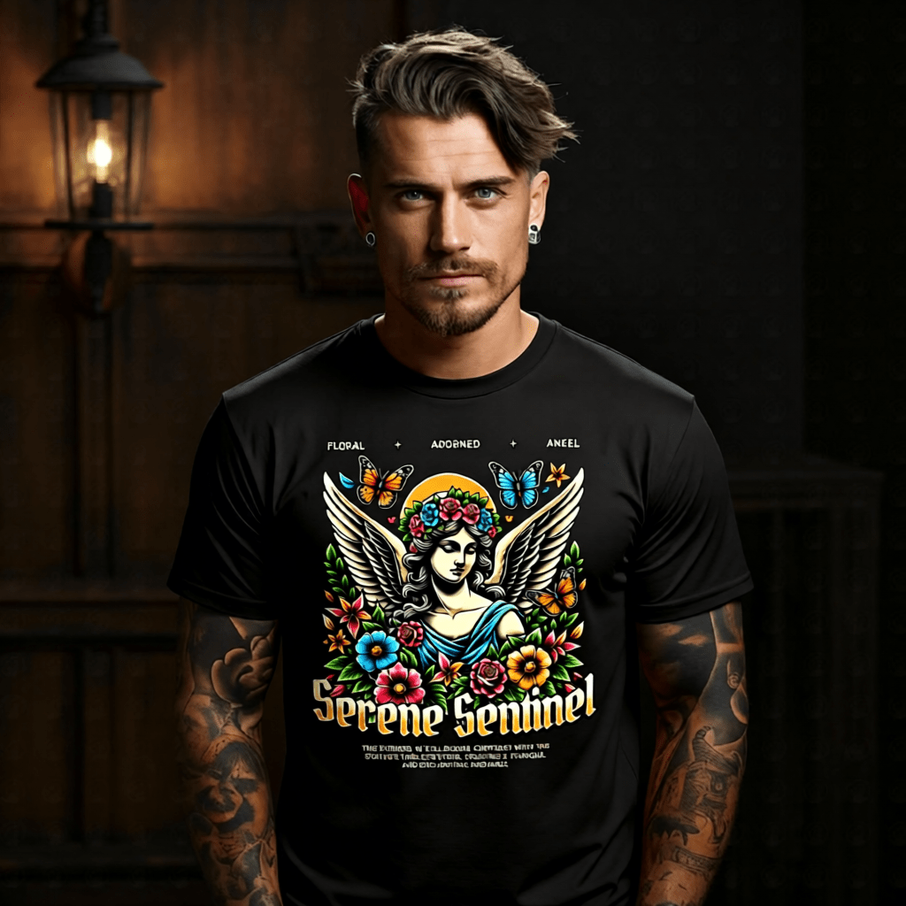 SERENE SENTINEL Floral Angel Butterfly Crown Oversized Streetwear T-Shirt | Project Hood 151 - Project Hood