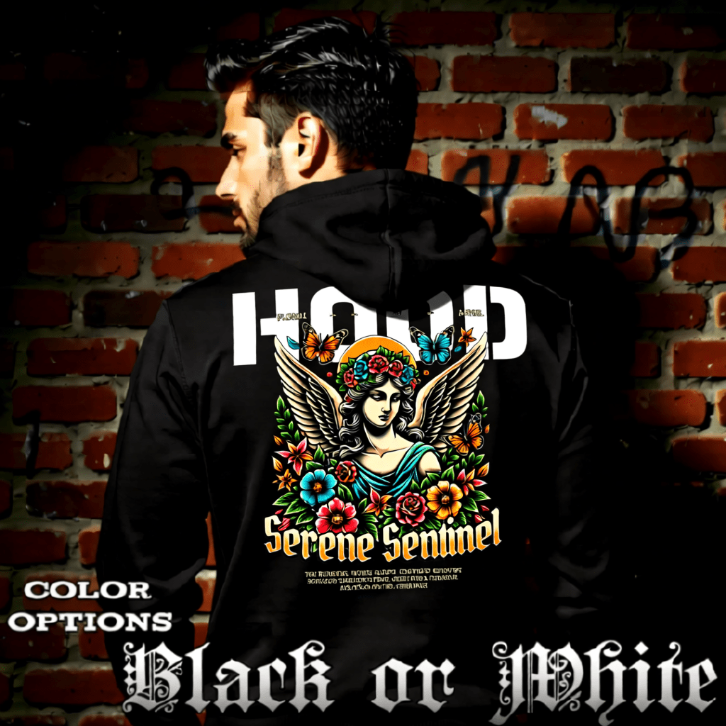 SERENE SENTINEL Floral Angel Graphic Oversized Hoodie | Project Hood 151 - Project Hood