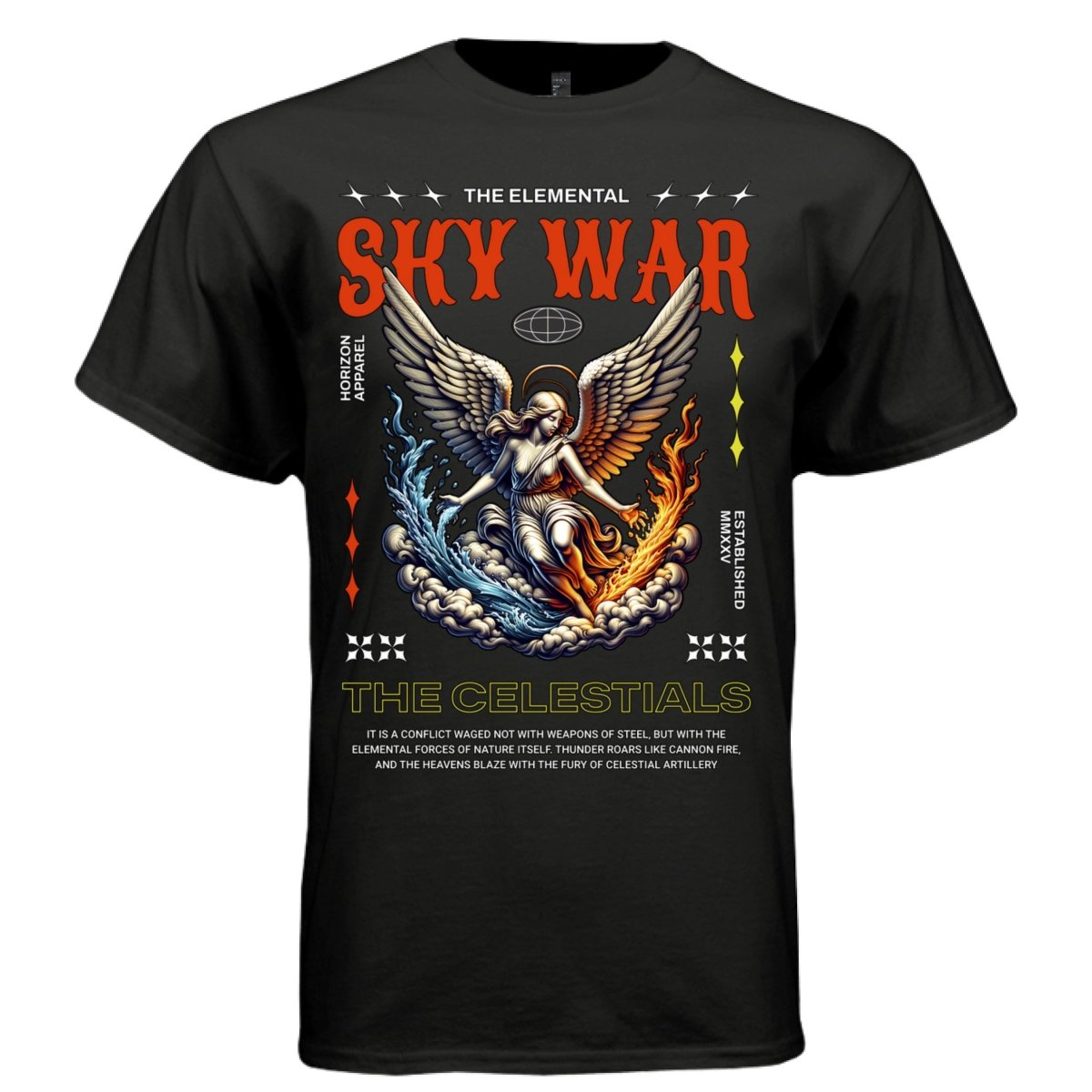 SKY WAR The Celestials Elemental Angel Graphic T-Shirt | Fire and Water Wings | Project Hood | 73 - Project Hood