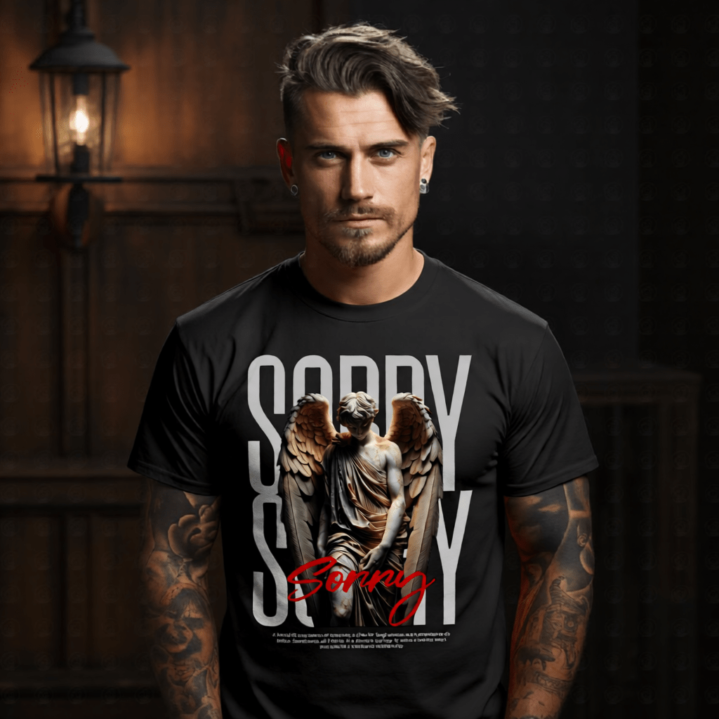 SORRY Marble Angel Remorse Bold Typography Oversized Streetwear T-Shirt | Project Hood 187 - Project Hood