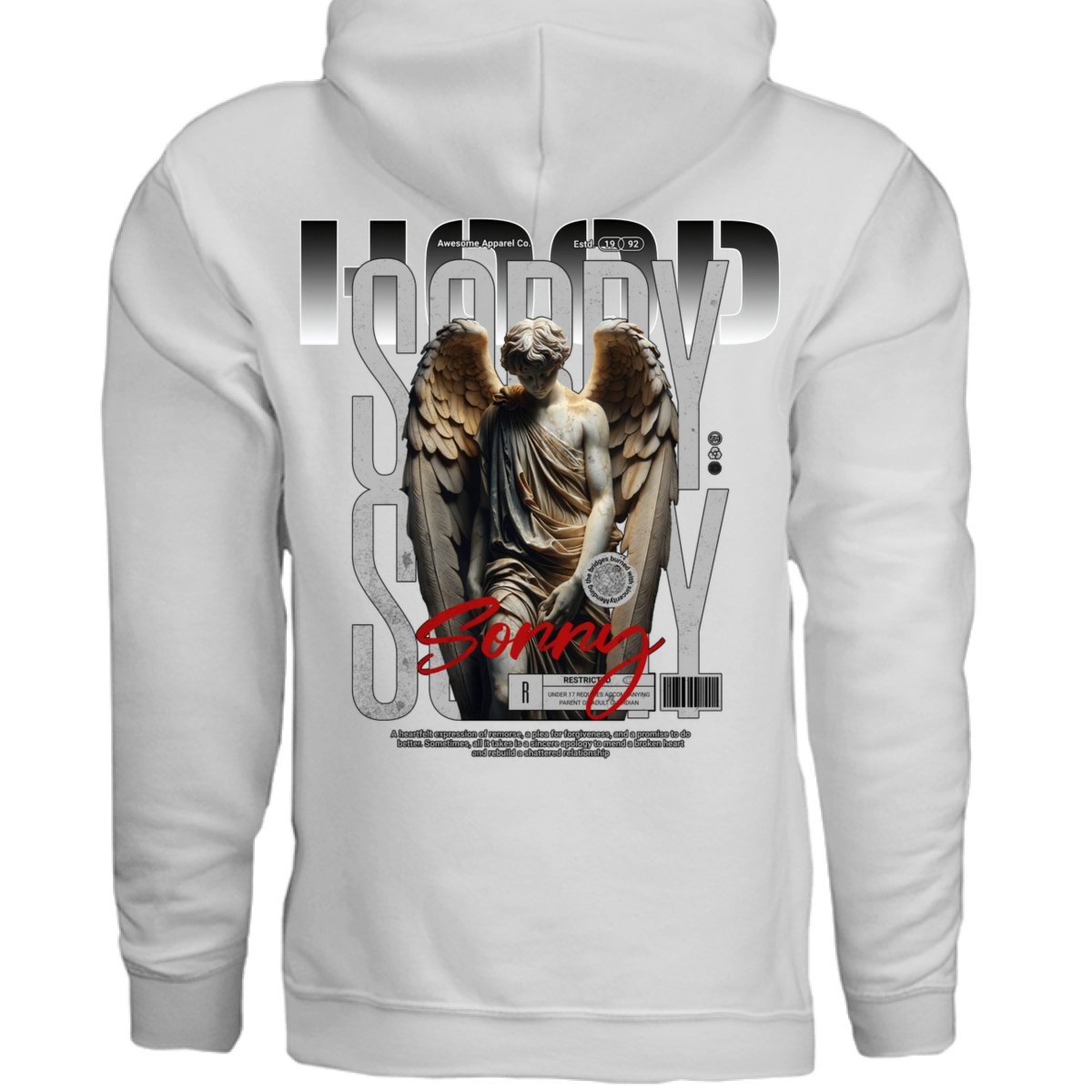 SORRY Marble Angel Script Remorse Oversized Hoodie | Project Hood 121 - Project Hood