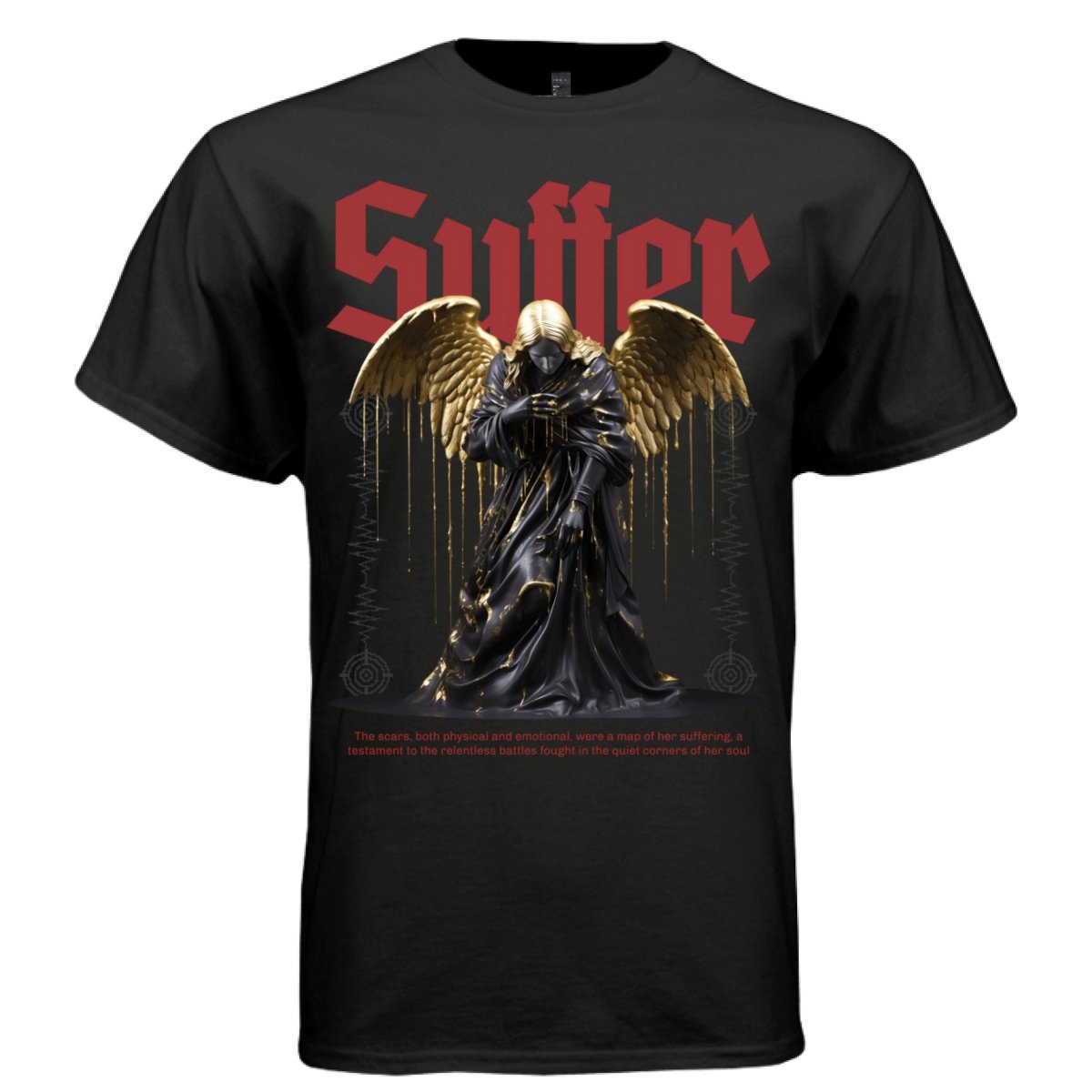 SUFFER Dark Gold Angel Black Drip Kintsugi Oversized Streetwear T-Shirt | Project Hood 174 - Project Hood